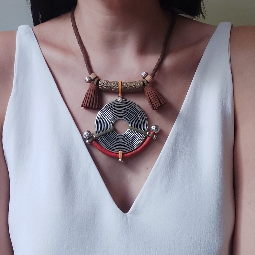 Statement boho necklace |metal leather stone tassel necklace | Bohemian …